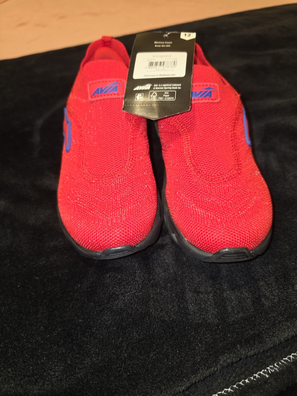 Avia Youth Slip-On Sneakers in Red with Blue Accents